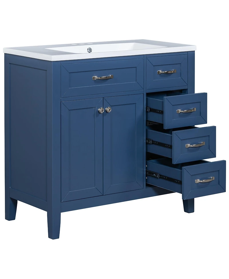 Streamdale 36" Bathroom Vanity with Sink Combo, Blue Bathroom Cabinet with Drawers, Solid Frame and Mdf Board