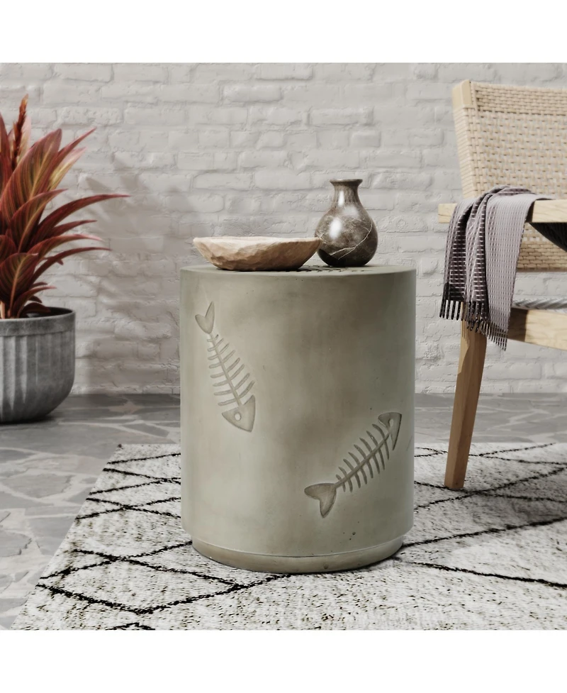 Streamdale Unique Sea Life Style Round Side Table - Fish Design Magnesium Oxide, 16" x 18