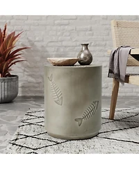 Streamdale Unique Sea Life Style Round Side Table - Fish Design Magnesium Oxide, 16" x 18