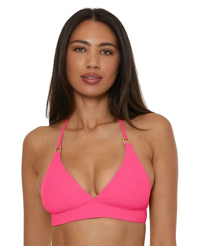 Becca Women's Modern Edge Textured Rib Halter Bikini Top