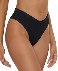 Becca Women's Modern Edge Textured Rib High-Waist Bikini Bottoms