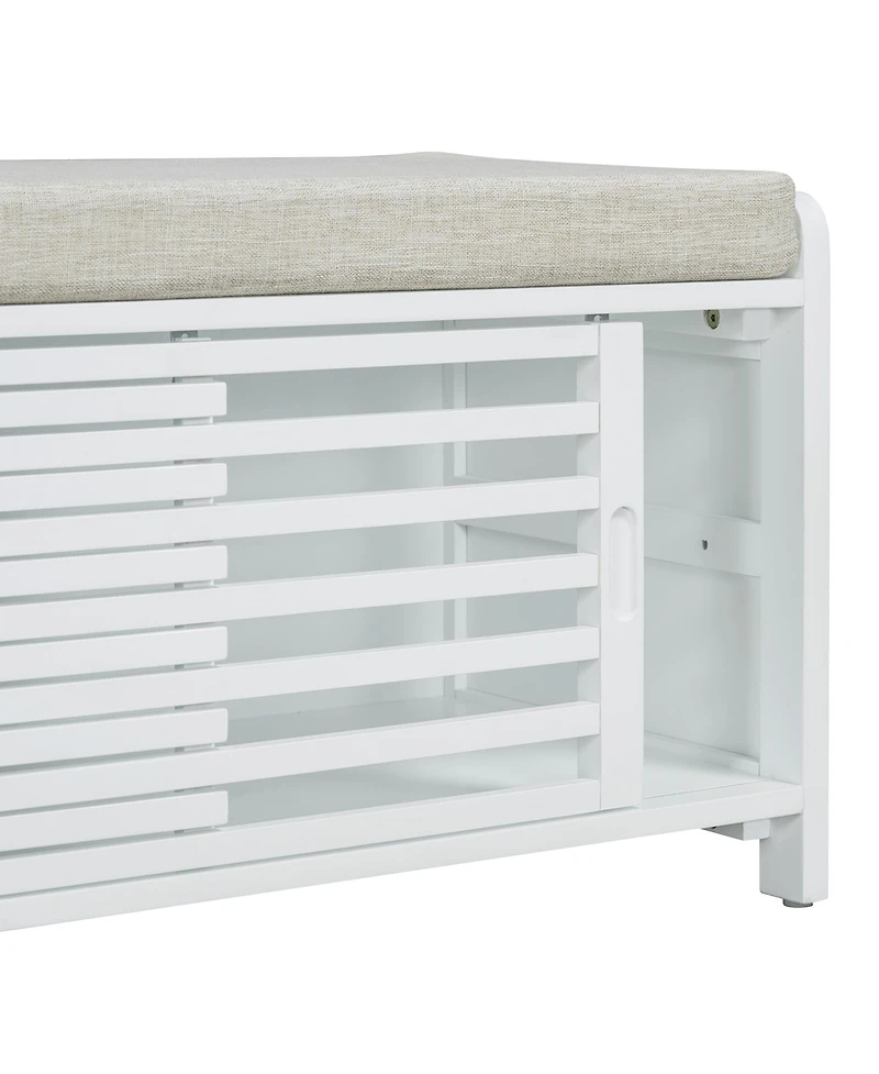 Streamdale Distressed Shutter Storage Bench with Acacia Veneer for Retro Charm for Living Room, Entryway (White)