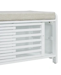Streamdale Distressed Shutter Storage Bench with Acacia Veneer for Retro Charm for Living Room, Entryway (White)