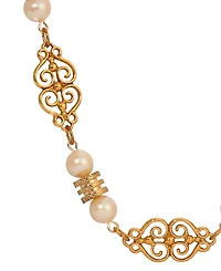 2028 Faux Cultivated Pearl Filigree Station Collar Necklace