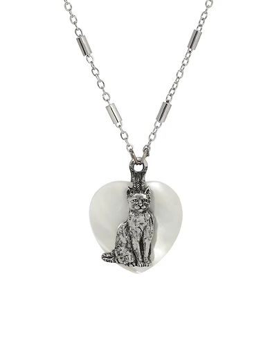 2028 Mop Heart Cat Pendant Necklace