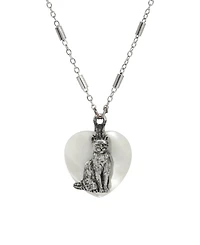 2028 Mop Heart Cat Pendant Necklace