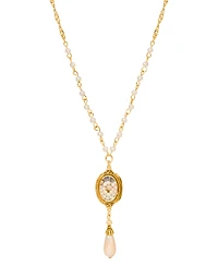 2028 Encased Faux Cultivated Pearls and Teardrop Y Necklace