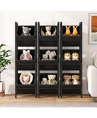Tribesigns 3-Tier Basket Stand, Wood Snack Rack with Baskets, Rustic Vertical Fruit Stand Standing Storage Tower Organizer for Kitchen Bathroom Living