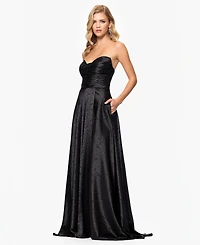 Blondie Nites Juniors' Jacquard Strapless Sweetheart Gown