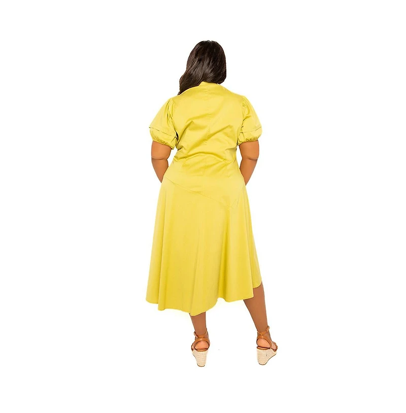 Buxom Couture Women's Plus Asymmetrical Ruffle Shirt Dress