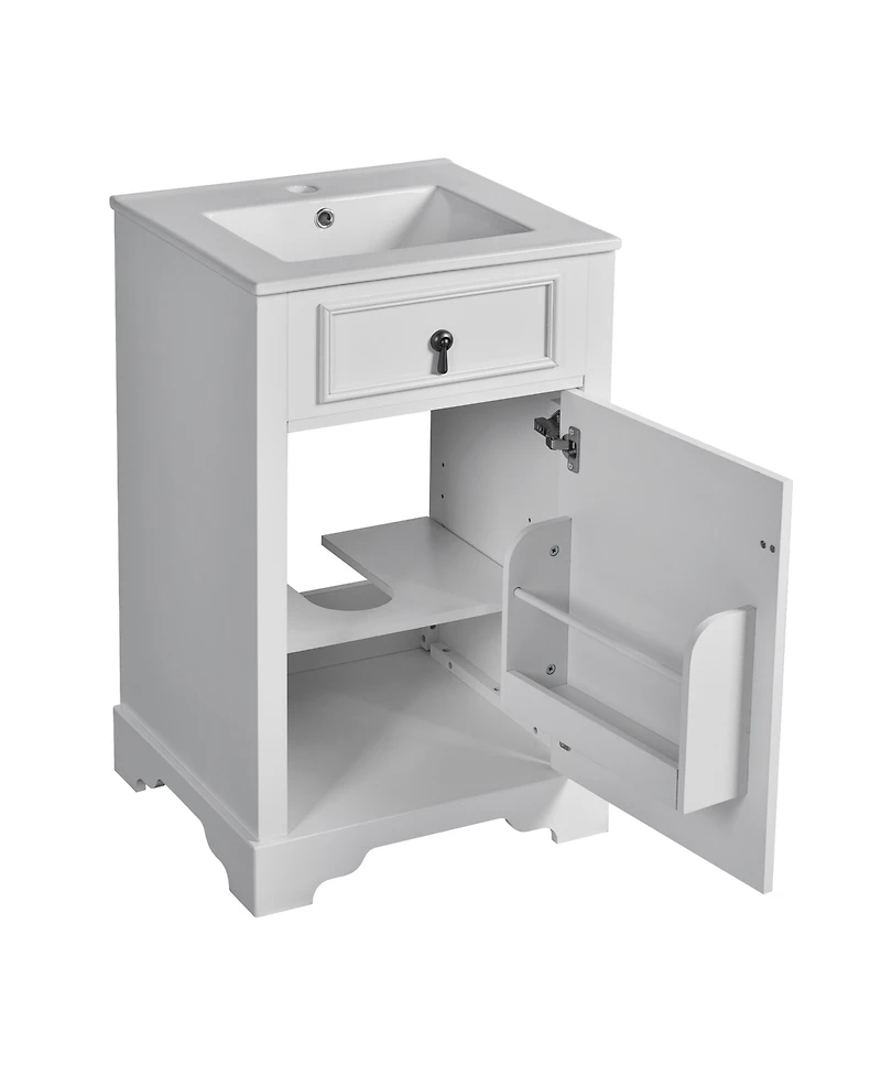 Streamdale 20-Inch Vanity Ceramic Sink, Soft-Close Door, Adjustable Shelf, Door Storage