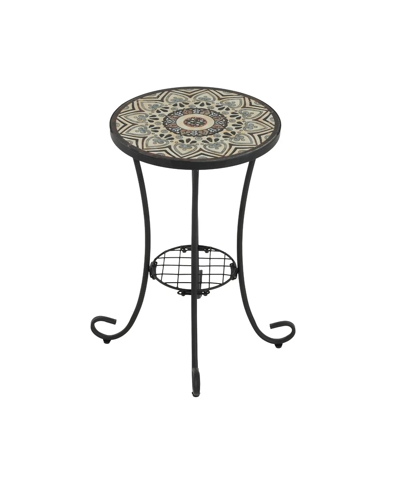 Streamdale Patio Side Table with Shelf,Brown+Black
