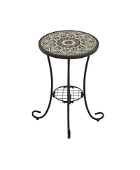 Streamdale Patio Side Table with Shelf,Brown+Black