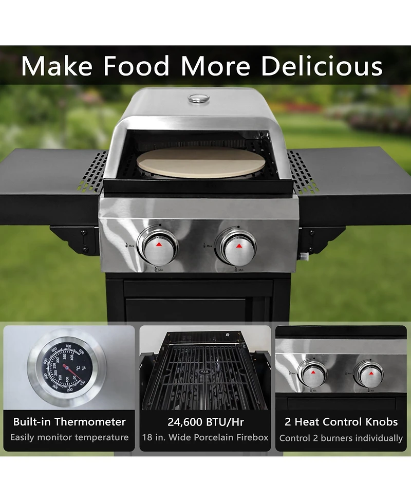 Streamdale 2 Burner Gas Grill and Pizza Oven for Outdoor Cooking While Camping or Tailgating