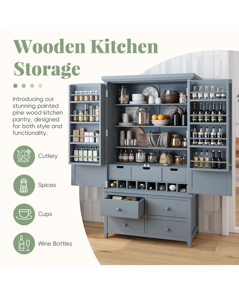 Streamdale Freestanding Kitchen Pantry Cabinet with Storage & Wine Racks