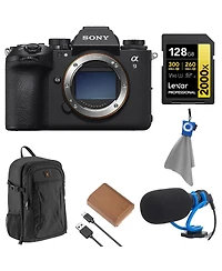 Sony A9 Iii Mirrorless Camera Bundle with 128GB Memory Card, Battery Pack, Microphone, Backpack, Cleaning Cloth