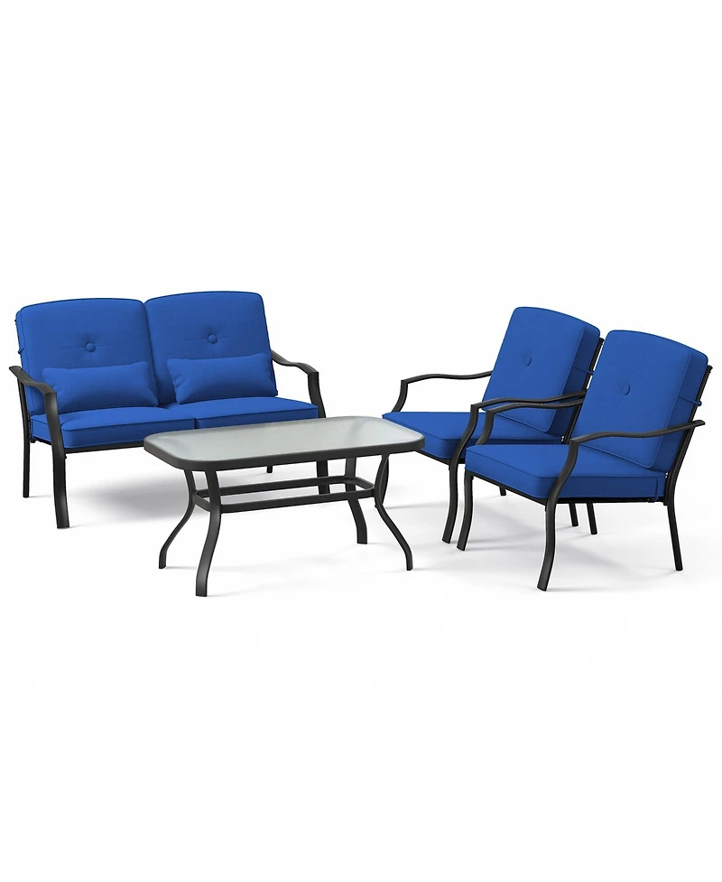 4 Pieces Outdoor Conversation Set with Seat Back Cushions and Waist Pillows