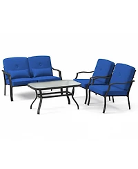 4 Pieces Outdoor Conversation Set with Seat Back Cushions and Waist Pillows