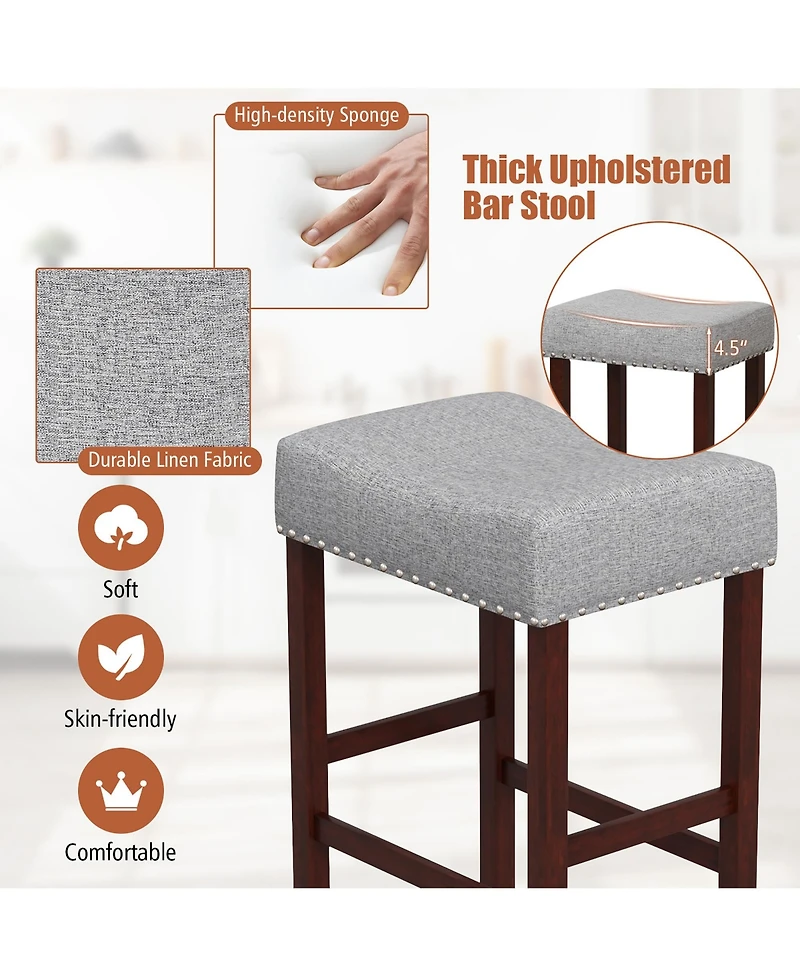 Gymax Set of 4 Bar Stools Bar Height Saddle Kitchen Chairs w/ Wooden Legs
