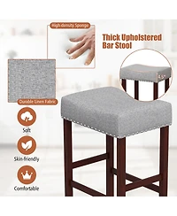 Gymax Set of 4 Bar Stools Bar Height Saddle Kitchen Chairs w/ Wooden Legs