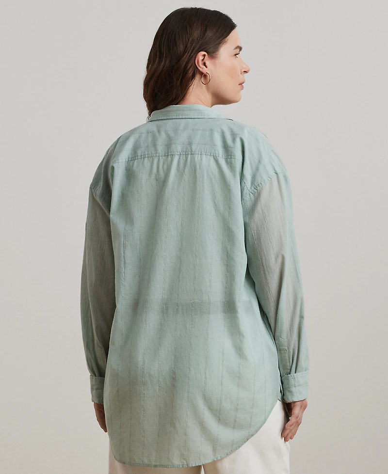 Lauren Ralph Lauren Plus Size Oversize Striped Cotton Voile Shirt