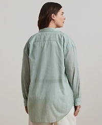 Lauren Ralph Lauren Plus Size Oversize Striped Cotton Voile Shirt