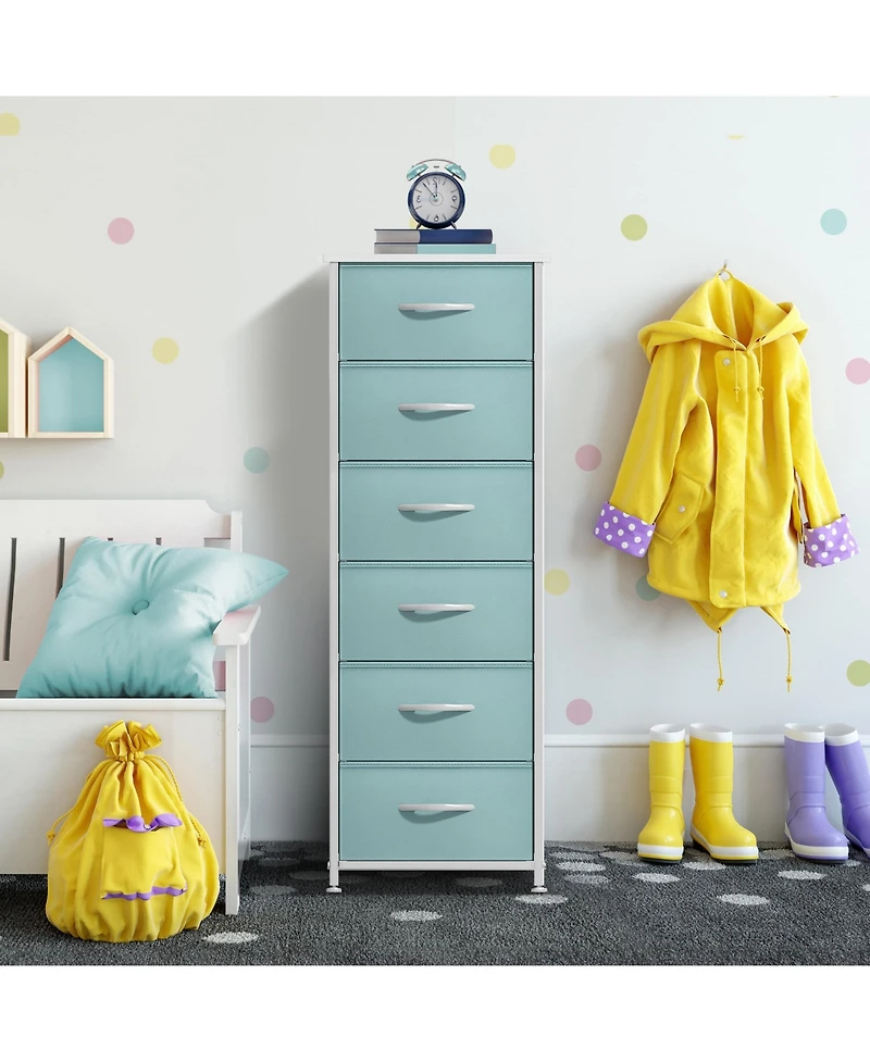 Sorbus Narrow 6 Drawers Nightstand with Steel Frame, Wood Top, Easy Pull Fabric Bins for Home, Bedroom, Office & Dorm