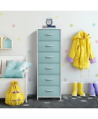 Sorbus Narrow 6 Drawers Nightstand with Steel Frame, Wood Top, Easy Pull Fabric Bins for Home, Bedroom, Office & Dorm