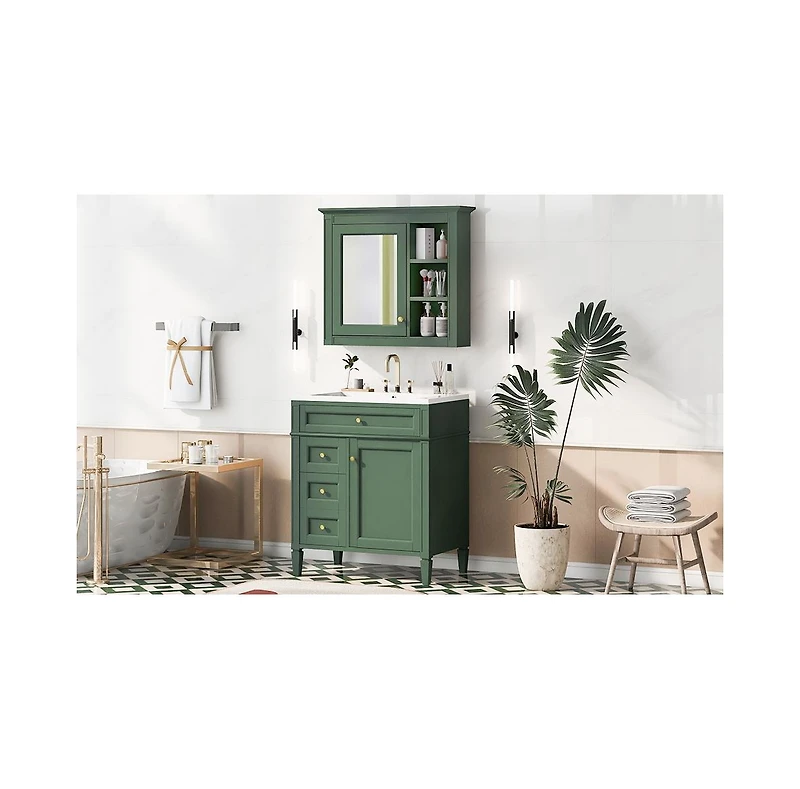 Modern Freestanding 30" Bathroom Vanity with Sink & Mirror Cabinet