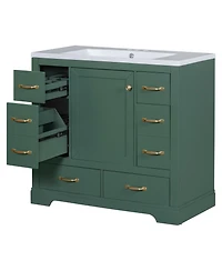 Streamdale 36" Bathroom Vanity with Sink Combo, Six Drawers, Multi-Functional Drawer Divider, Adjustable Shelf, Green