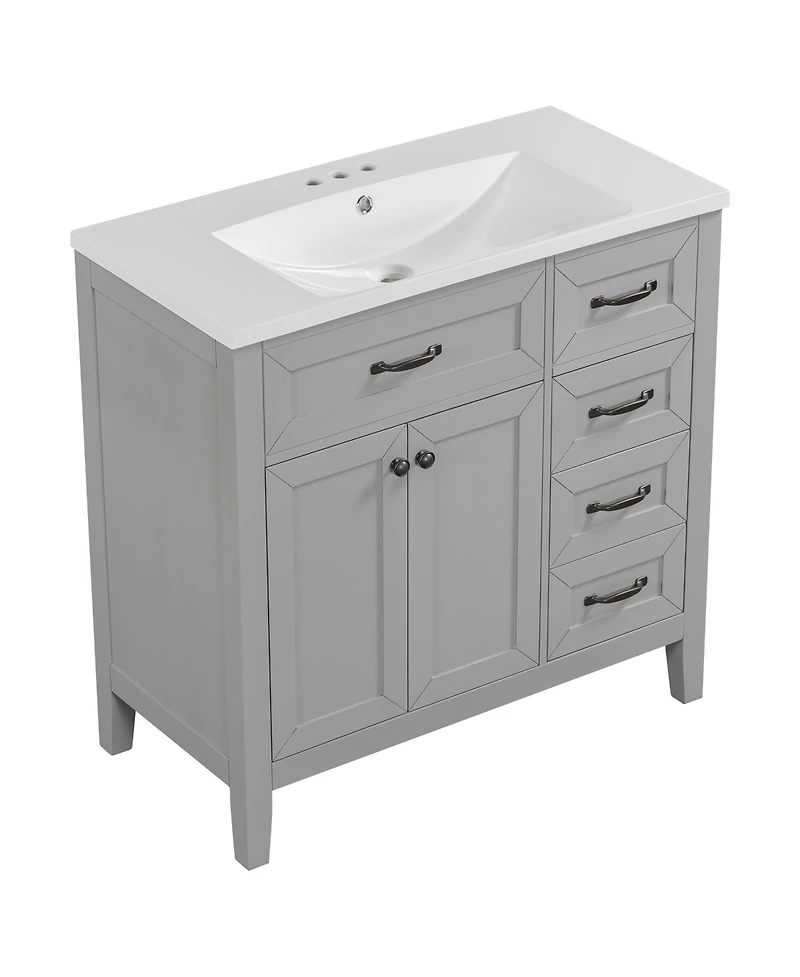 Streamdale 36" Bathroom Vanity with Sink Combo, Bathroom Cabinet with Drawers, Solid Frame and Mdf Board, Grey