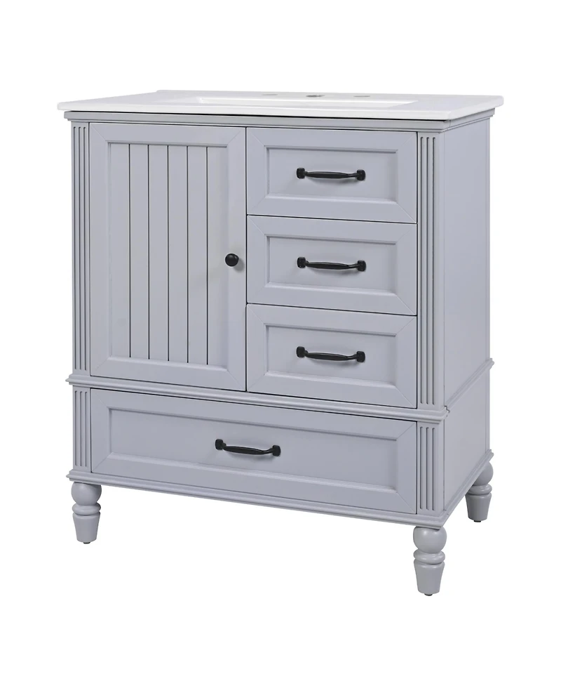 Streamdale 30" Grey Bathroom Vanity Cabinet with Sink and Storage