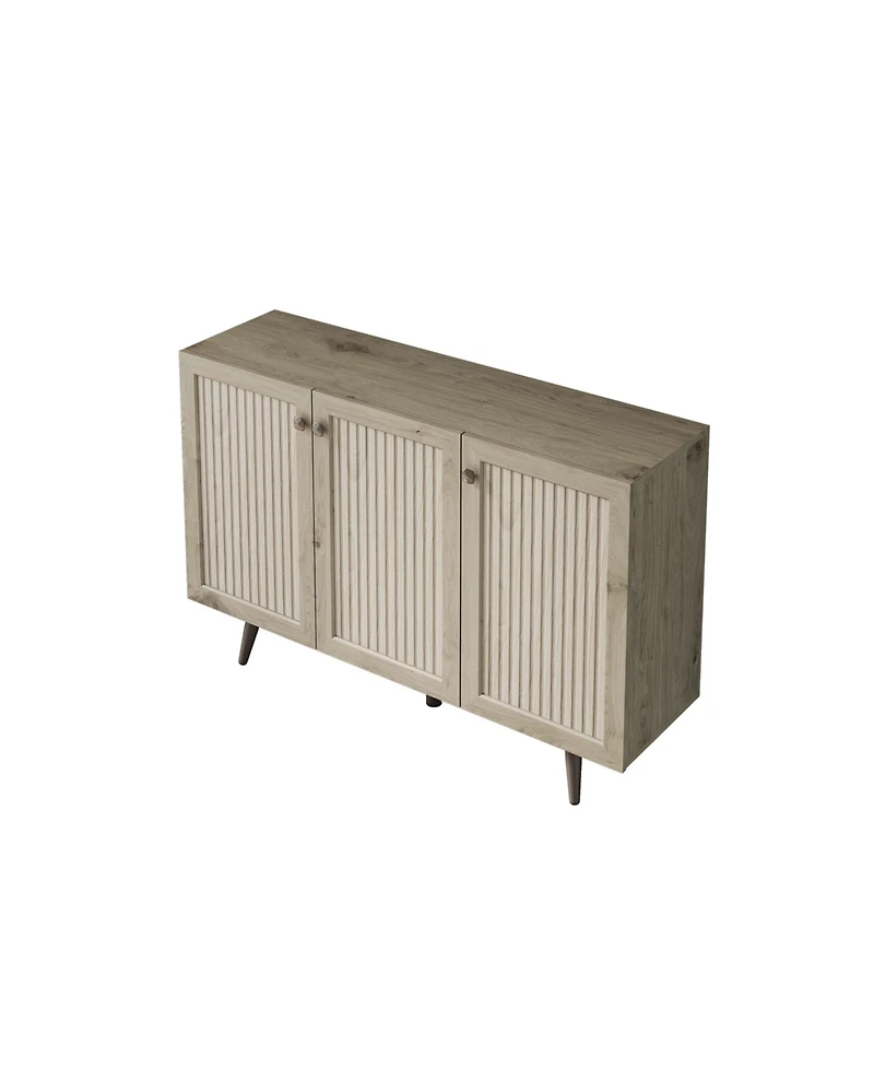 Streamdale Gray Storage Cabinet with 3 Doors, Adjustable Shelf, and Coffee Bar