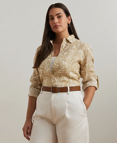 Lauren Ralph Lauren Plus Size 100% Linen Roll-Tab Shirt