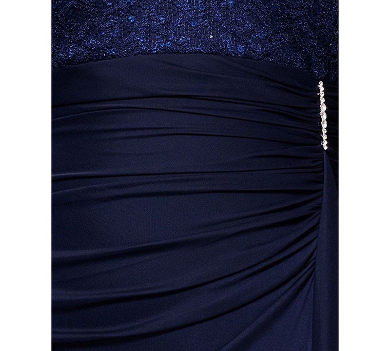 Betsy & Adam Plus Size Lace-Cape-Sleeve Embellished Gown