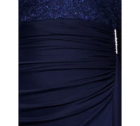 Betsy & Adam Plus Size Lace-Cape-Sleeve Embellished Gown