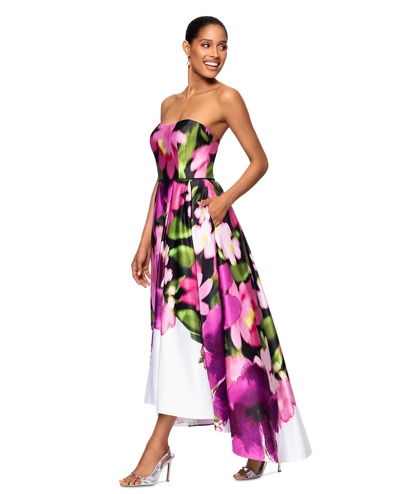 Betsy & Adam Women's Floral Print Strapless Ball Gown