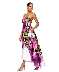 Betsy & Adam Women's Floral Print Strapless Ball Gown