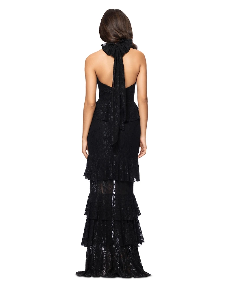 Betsy & Adam Women's Ruffle Tiered Lace Gown