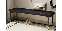 Streamdale 59" Black Shoe Bench with Gold Accents Faux Leather Cushion, Metal Legs