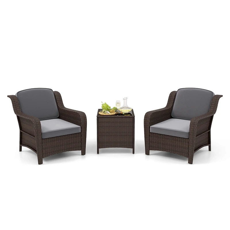 Gymax Set of 3 Furniture Set w/ Cushions & Tempered Glass Coffee Table