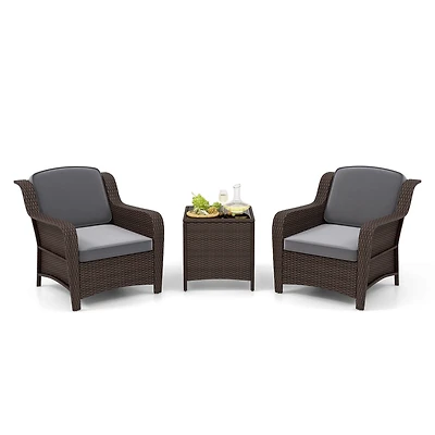 Gymax Set of 3 Furniture Set w/ Cushions & Tempered Glass Coffee Table