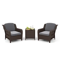 Gymax Set of 3 Furniture Set w/ Cushions & Tempered Glass Coffee Table