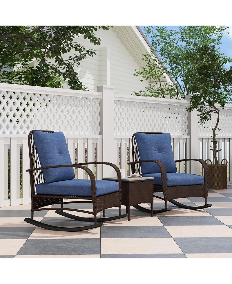 Outsunny Patio Furniture Set, Rocking Chairs w/ Table, Cushion