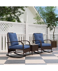 Outsunny Patio Furniture Set, Rocking Chairs w/ Table, Cushion