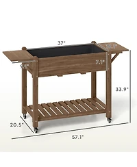 Outsunny Raised Garden Bed, Wood Planter with Liner, Natural