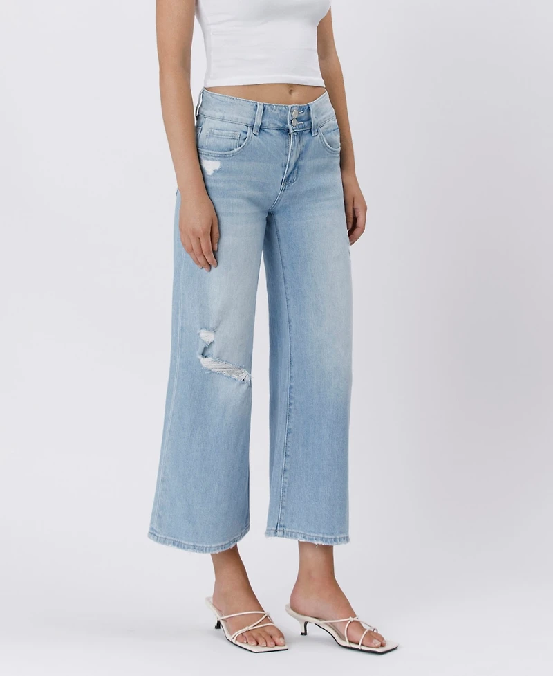 Vervet Women's High Rise Two Buttons Crop Wide Leg Jeans