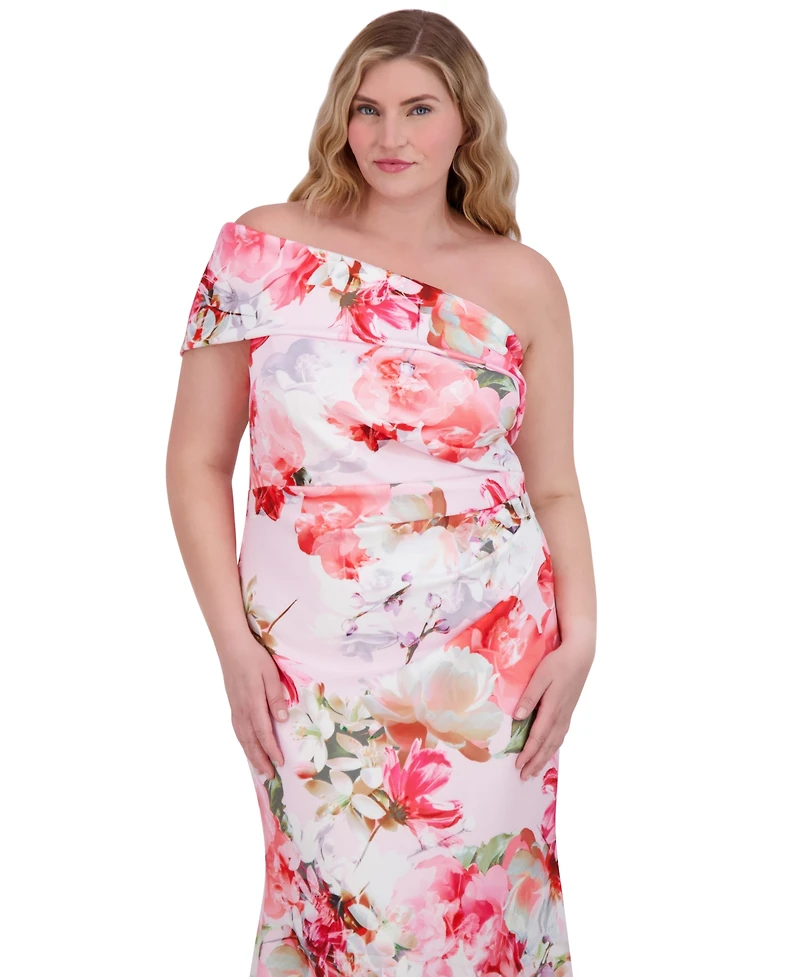 Eliza J Women's One-Shoulder Floral-Print Ruched Gown