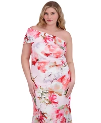 Eliza J Women's One-Shoulder Floral-Print Ruched Gown