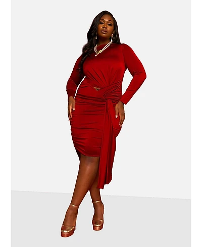 Rebdolls Women's Burgundy Shai Draped Bodycon Mini Dress Party Wear